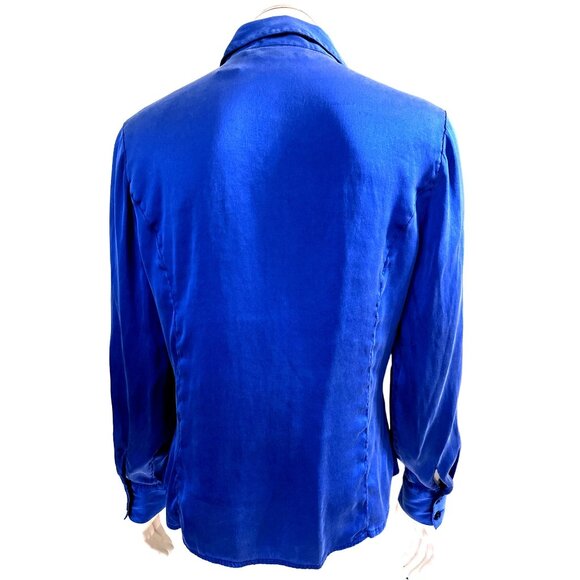Apostrophe Petites Silk Spandex Blend Royal Blue Button Up Long Sleeve Blouse Sz - Picture 5 of 10